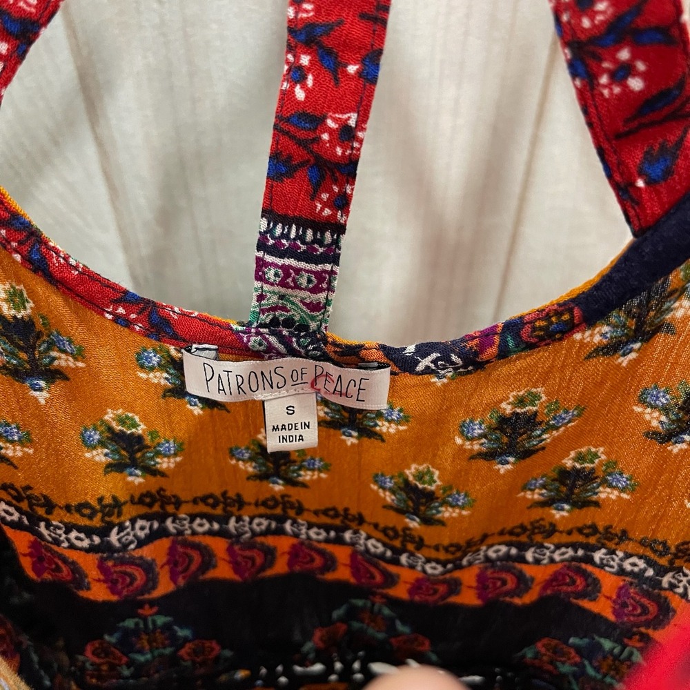 Patrons of Peace Boho Bell Sleeve Open Back Peace Sign Print Blouse Small - Picture 4 of 6